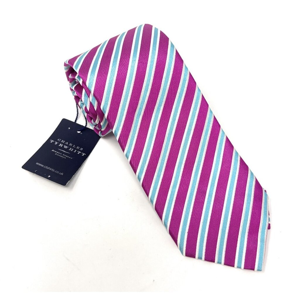 Charles Tyrwhitt Pink Blue Skinny‎ Neck Tie Mens NWT 3 x 58